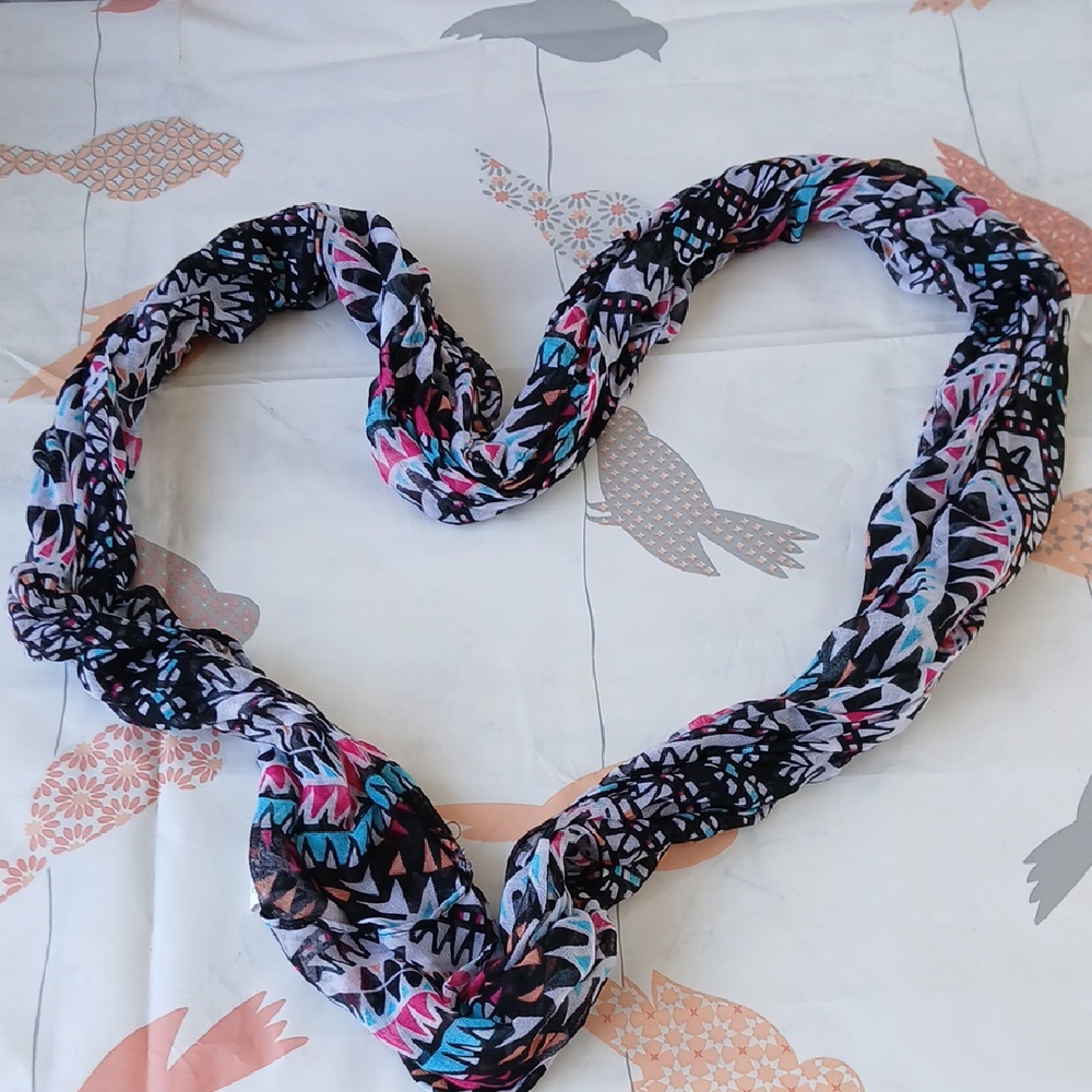 Pre-loved Black and Pink Floral Scarf Wrap